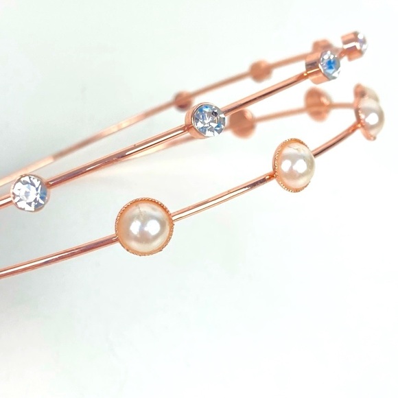 Claire’s Crystals and Pearl Rose Gold Double Headband - Picture 2 of 6